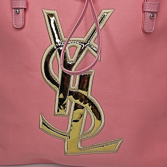 Authentic Yves Saint Laurent Limited Edition Kahala Drawstring Pink Canvas Tote - Picture 4 of 13